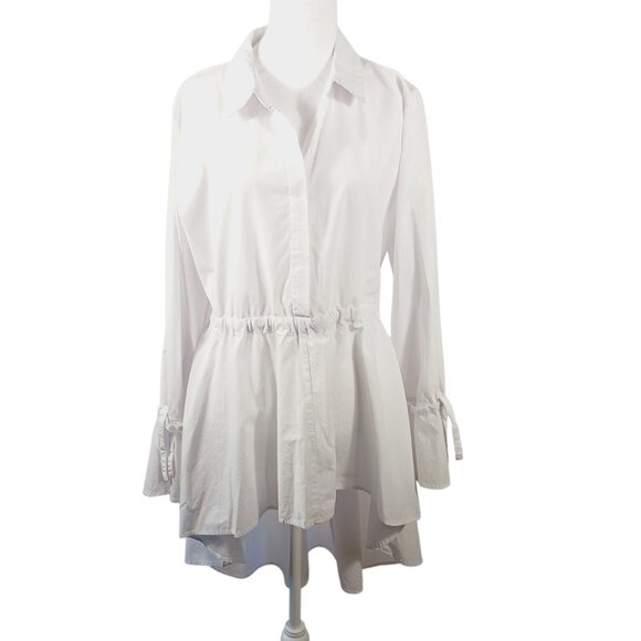 Cupio, XL White Hi Low Shirt Hidden Button Top, Full Bottom with Cinch Tie Waist - Picture 5 of 15